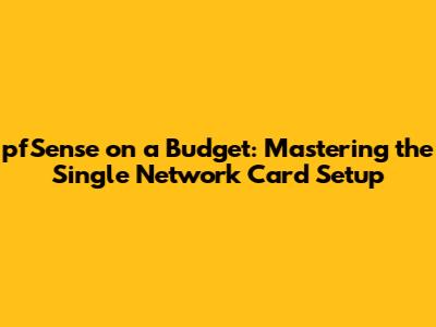 pfSense on a Budget: Mastering the Single Network Card Setup